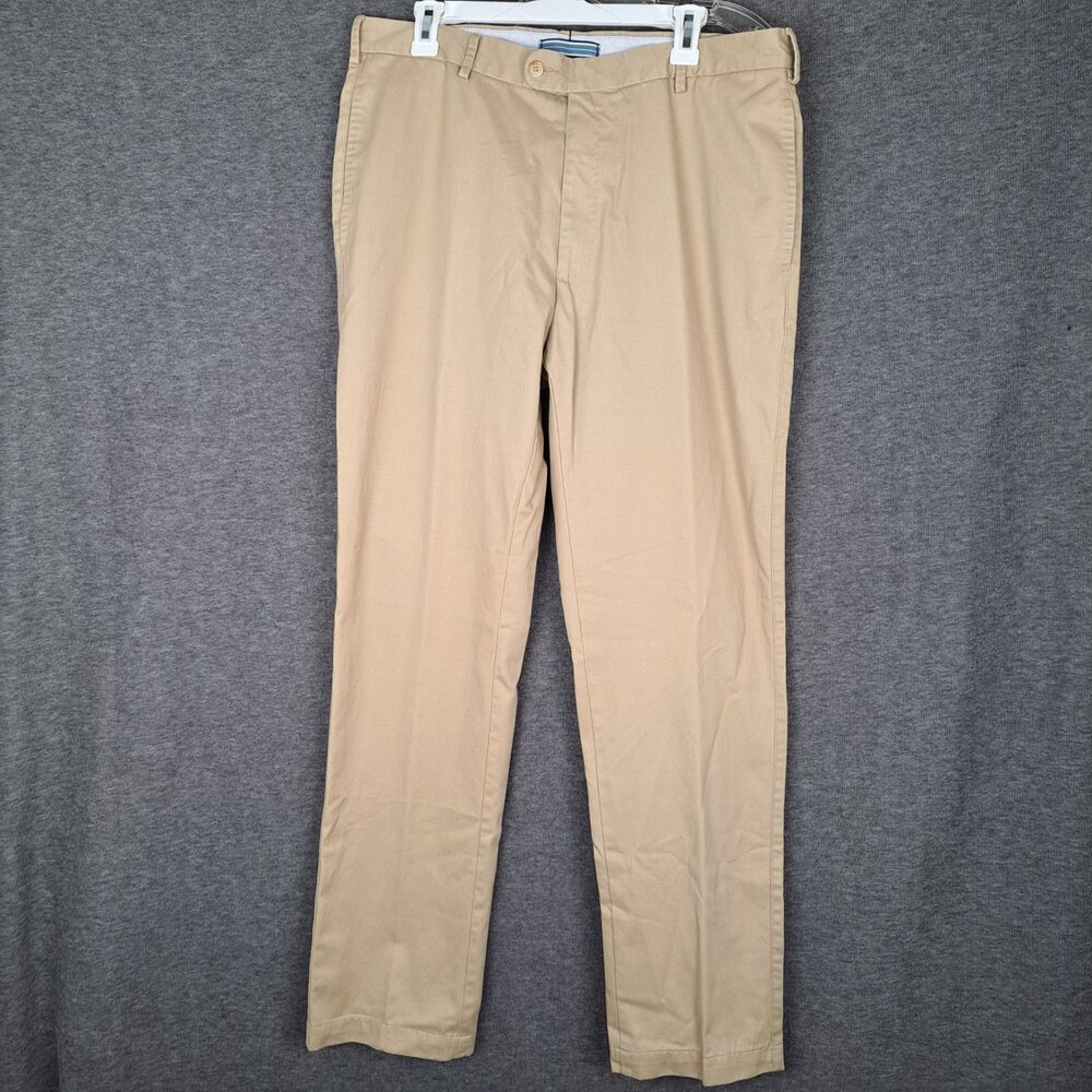 Peter Millar Men's Khaki Pants Size 36  34x33 Pima Cotton Flat Front Beige